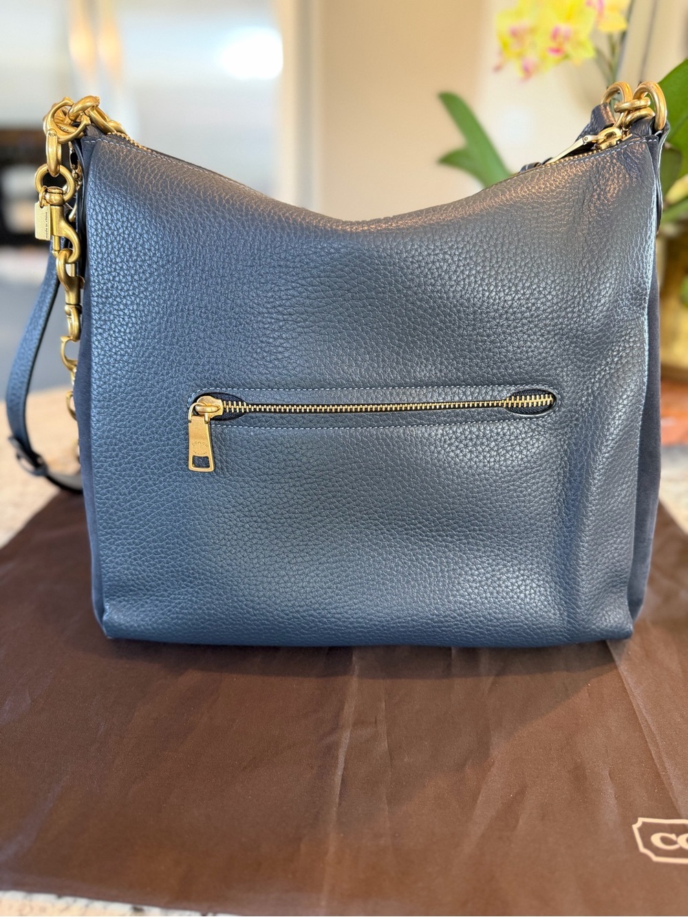 Coach Shay Shoulder Bag (Style 4609) Midnight Navy Pebbled and Suede Leather - Picture 2 of 10